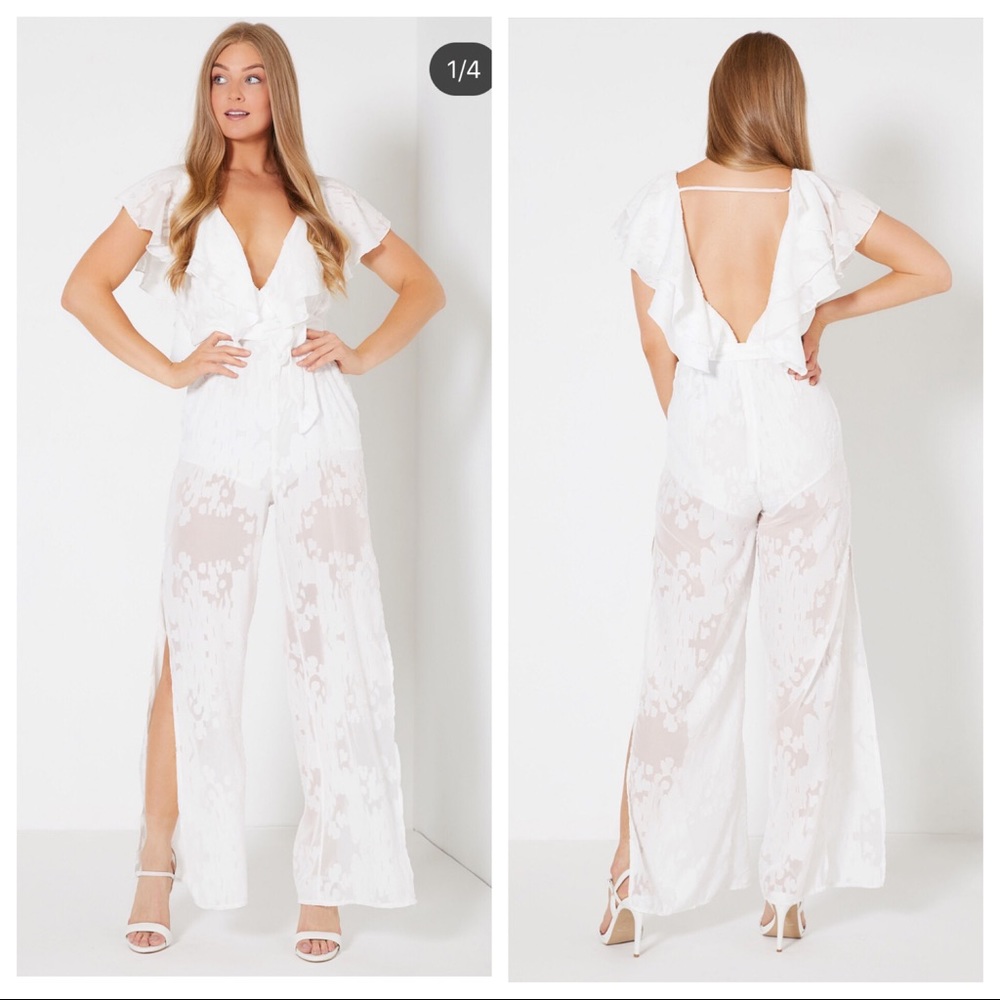 NWT Boho Sheer Leg Lace Australian Ruffle Jumpsuit 10